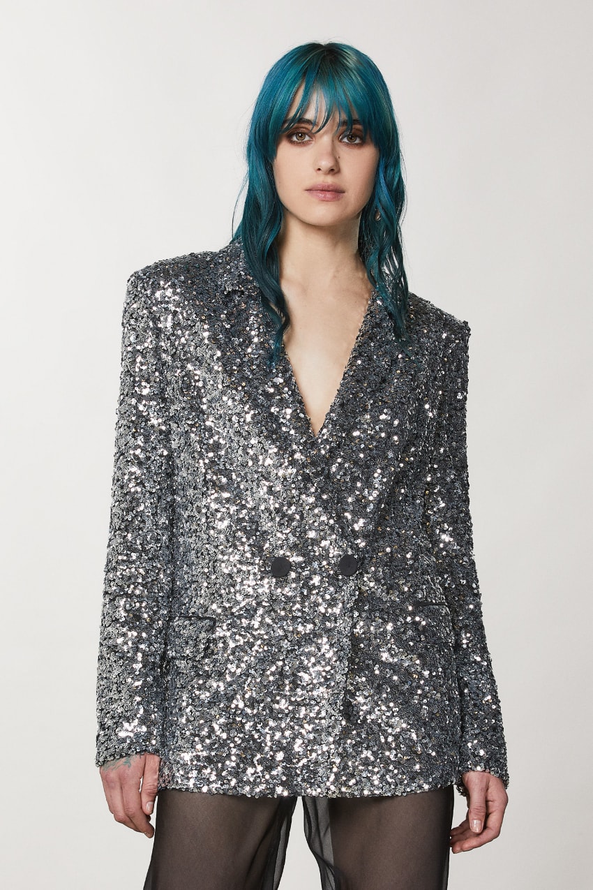 Patrizia Pepe Two-button Jacket With Sequins Gri | XLW389147