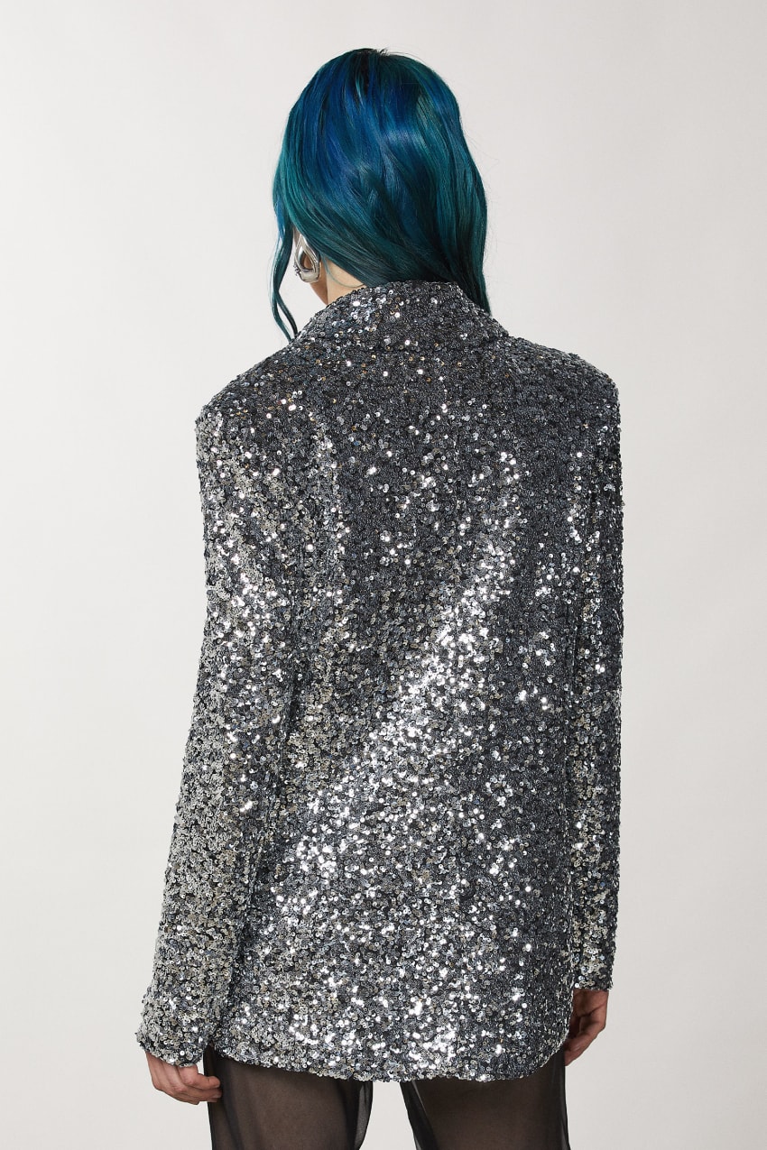 Patrizia Pepe Two-button Jacket With Sequins Gri | XLW389147