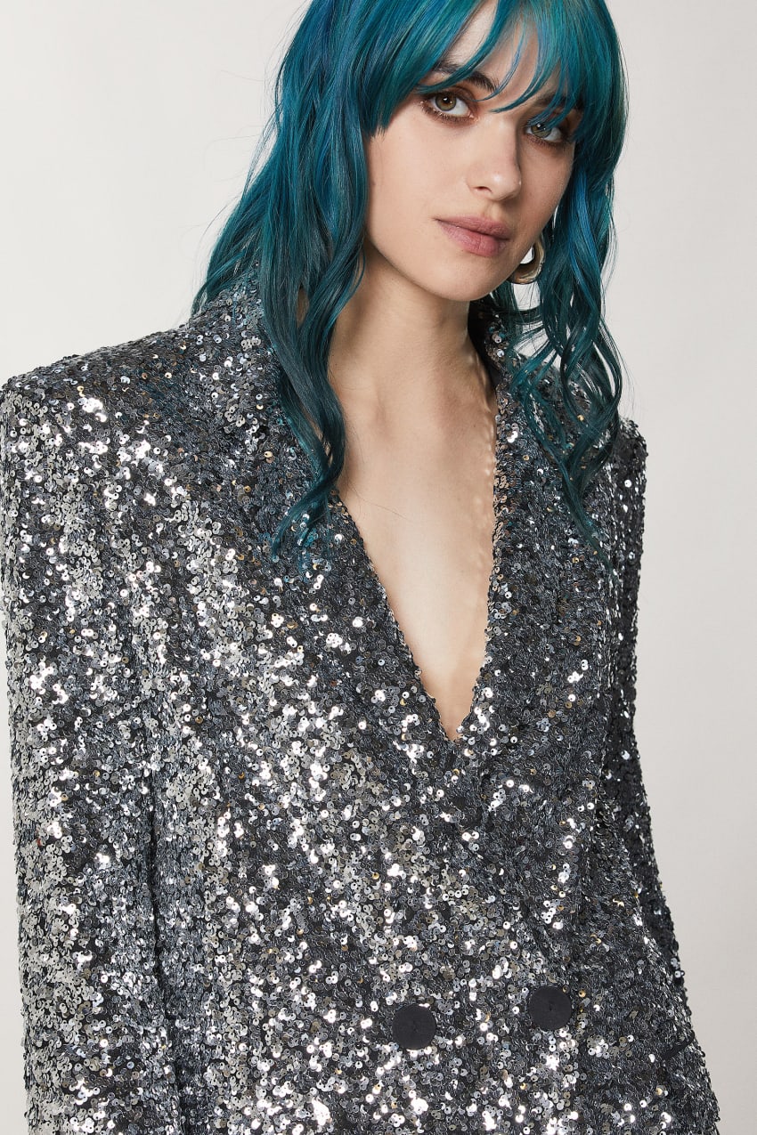 Patrizia Pepe Two-button Jacket With Sequins Gri | XLW389147