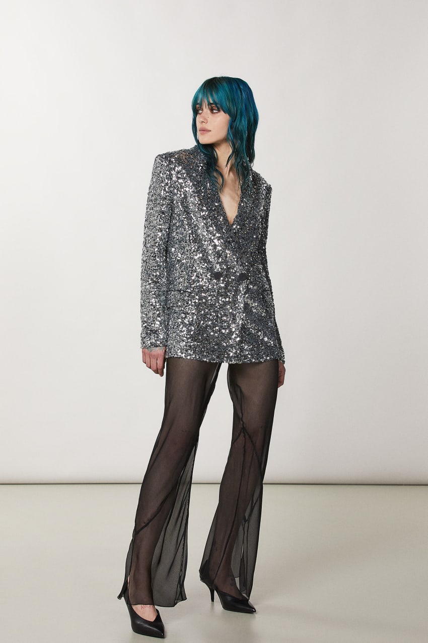 Patrizia Pepe Two-button Jacket With Sequins Gri | XLW389147