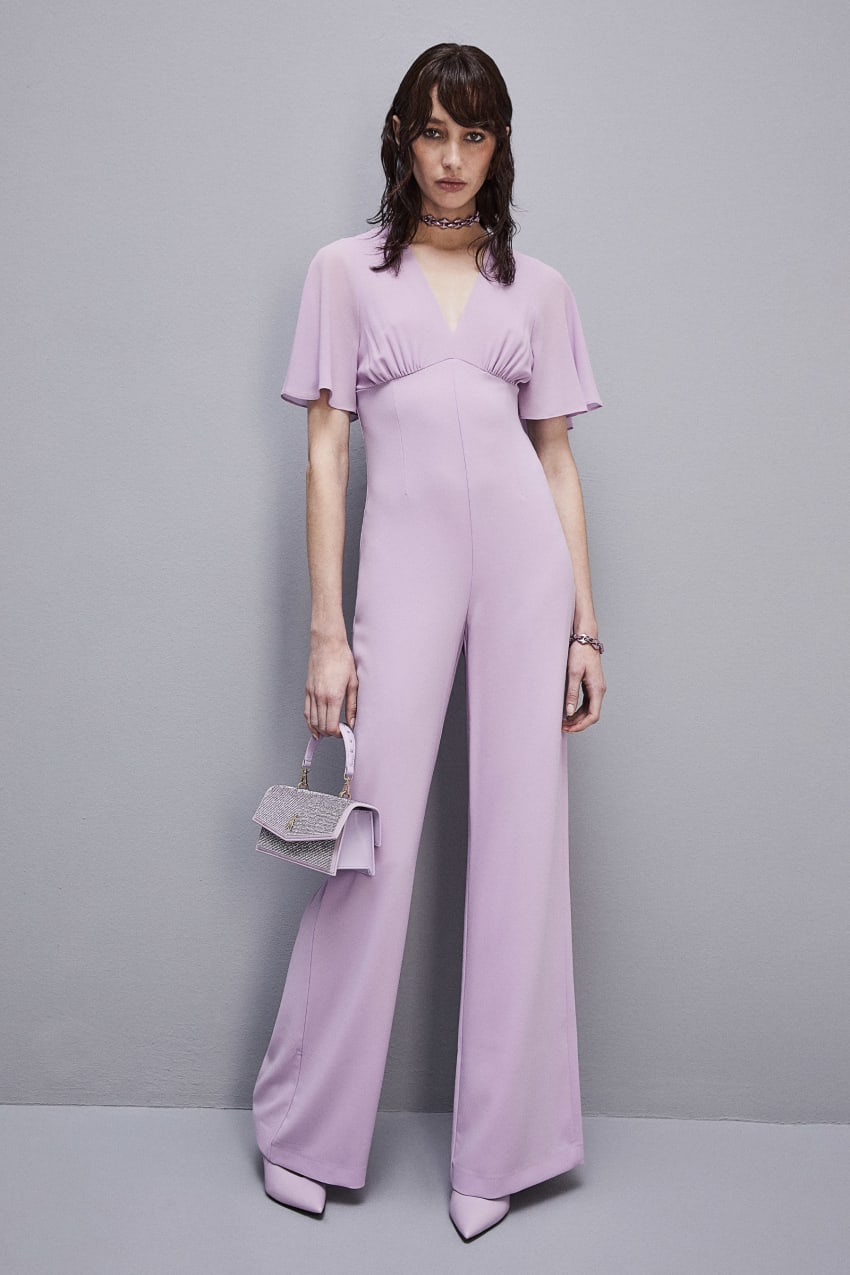 Patrizia Pepe V-neck Jumpsuit In Sablè Crepe Fabric Mor | POJ518720