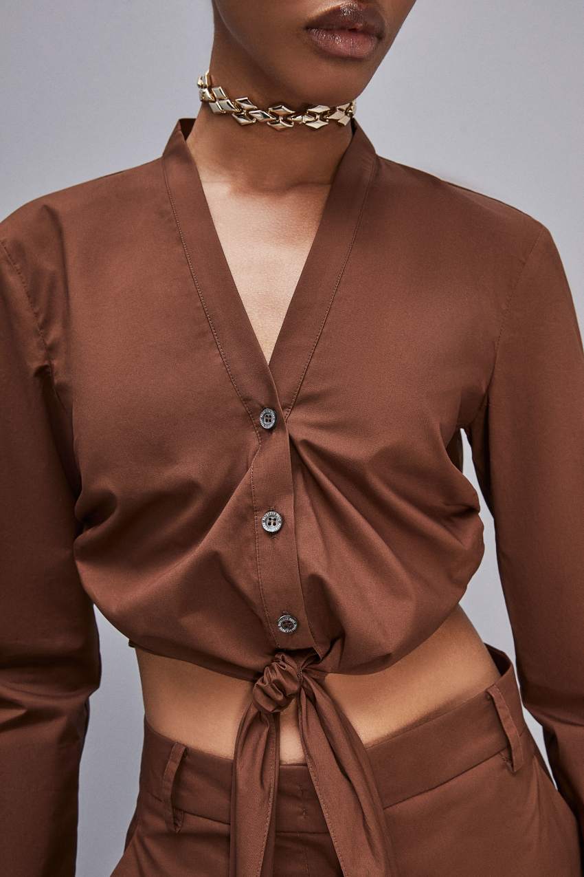 Patrizia Pepe V-neck Shirt With Knot Kahverengi | BVP413502