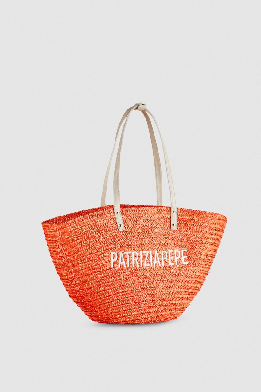 Patrizia Pepe Wide Braided Straw Shopping Bag Turuncu | GOU985423