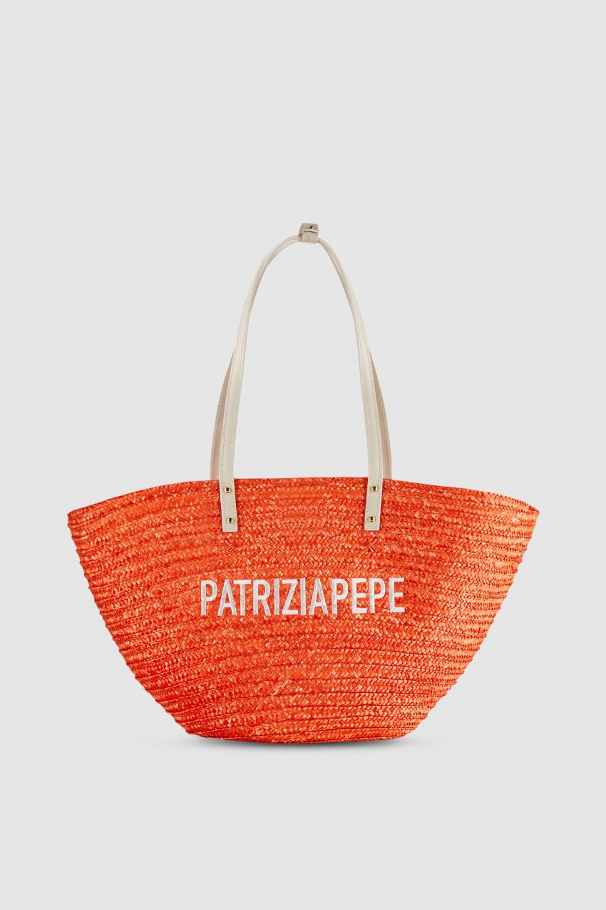 Patrizia Pepe Wide Braided Straw Shopping Bag Turuncu | GOU985423