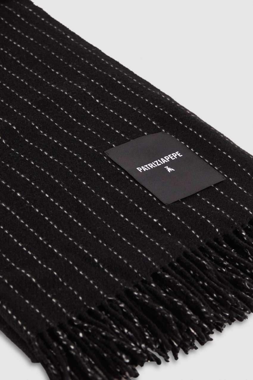 Patrizia Pepe Wool-blend Pinstripe Scarf Siyah | XEY713086