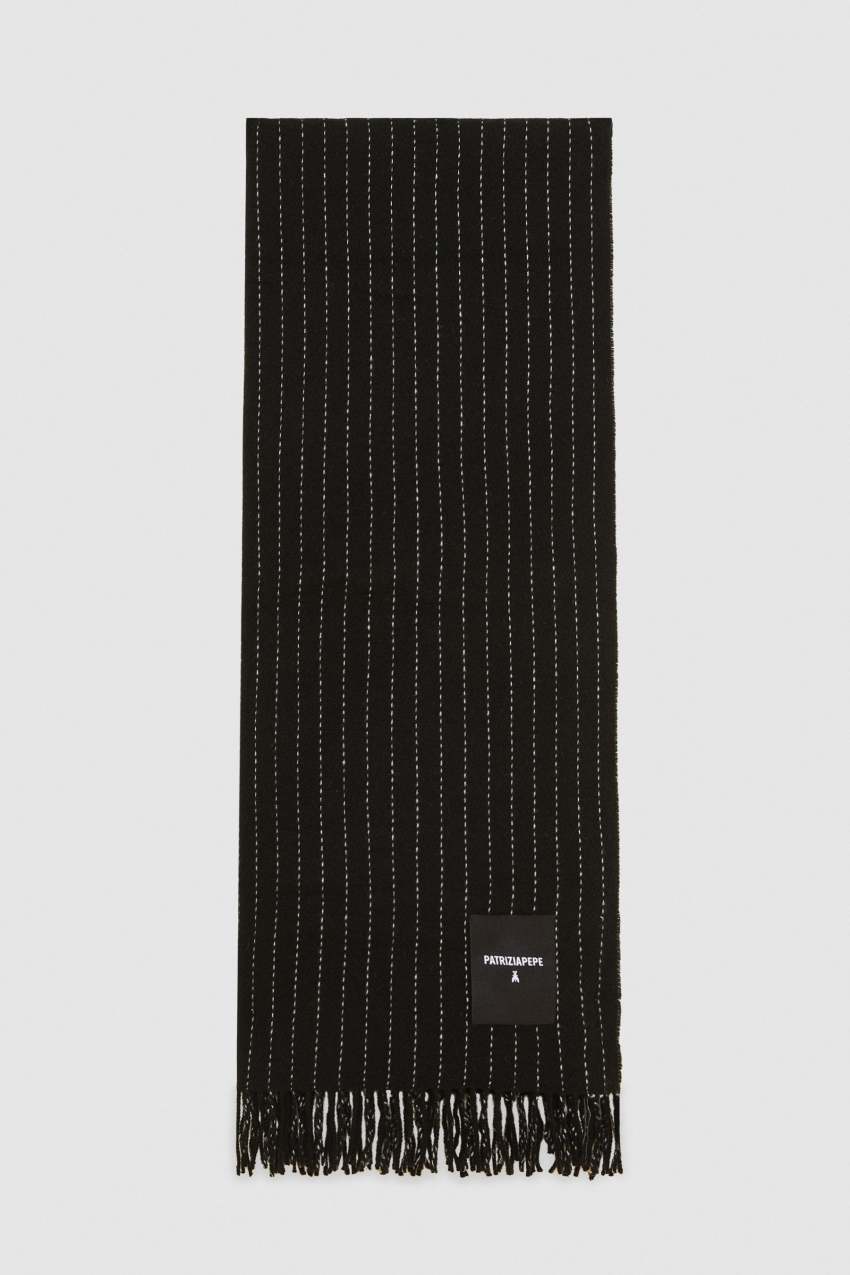 Patrizia Pepe Wool-blend Pinstripe Scarf Siyah | XEY713086